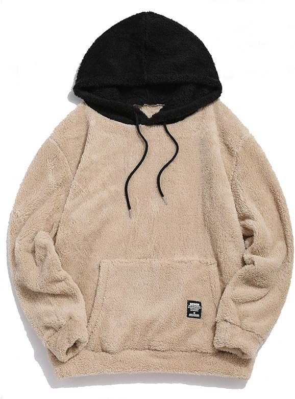 ZAFUL Fashion Sherpa Pullover Hooded Sweatshirts Unisex Colorblock Splicing Drawstring Fluffy Faux F | Amazon (US)