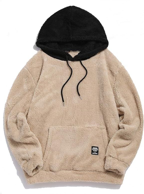 ZAFUL Fashion Sherpa Pullover Hooded Sweatshirts Unisex Colorblock Splicing Drawstring Fluffy Faux F | Amazon (US)