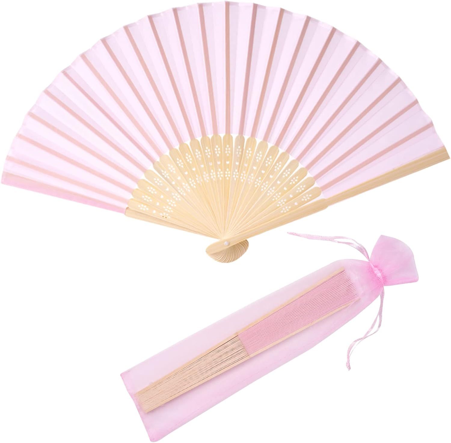 SL crafts 24pcs Imitated Silk Hand Fan Imitated Silk Fabric Bamboo Handheld Folded Fan Bridal Dan... | Amazon (US)