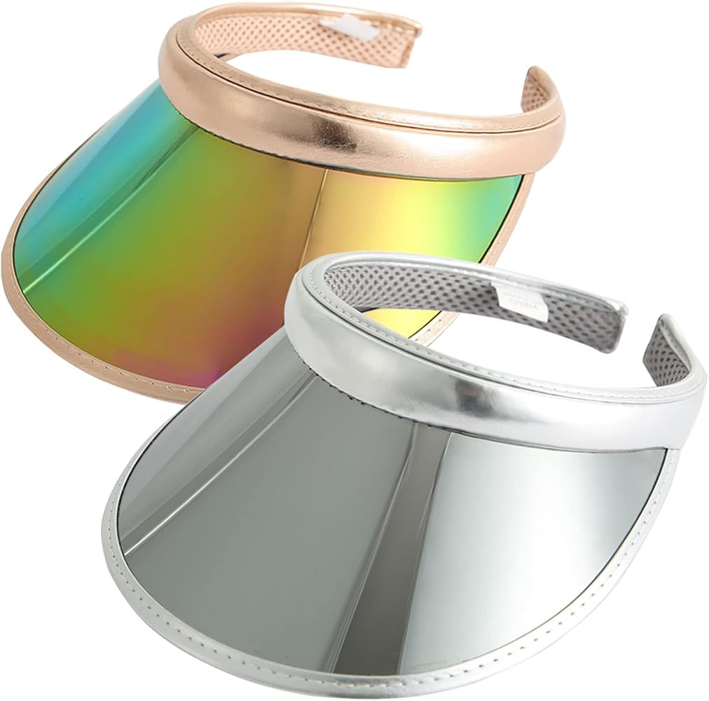 2 Pack Sun Visor Hats Women Men Clip-on Iridescent Clear Sport Outdoor Cap | Amazon (US)