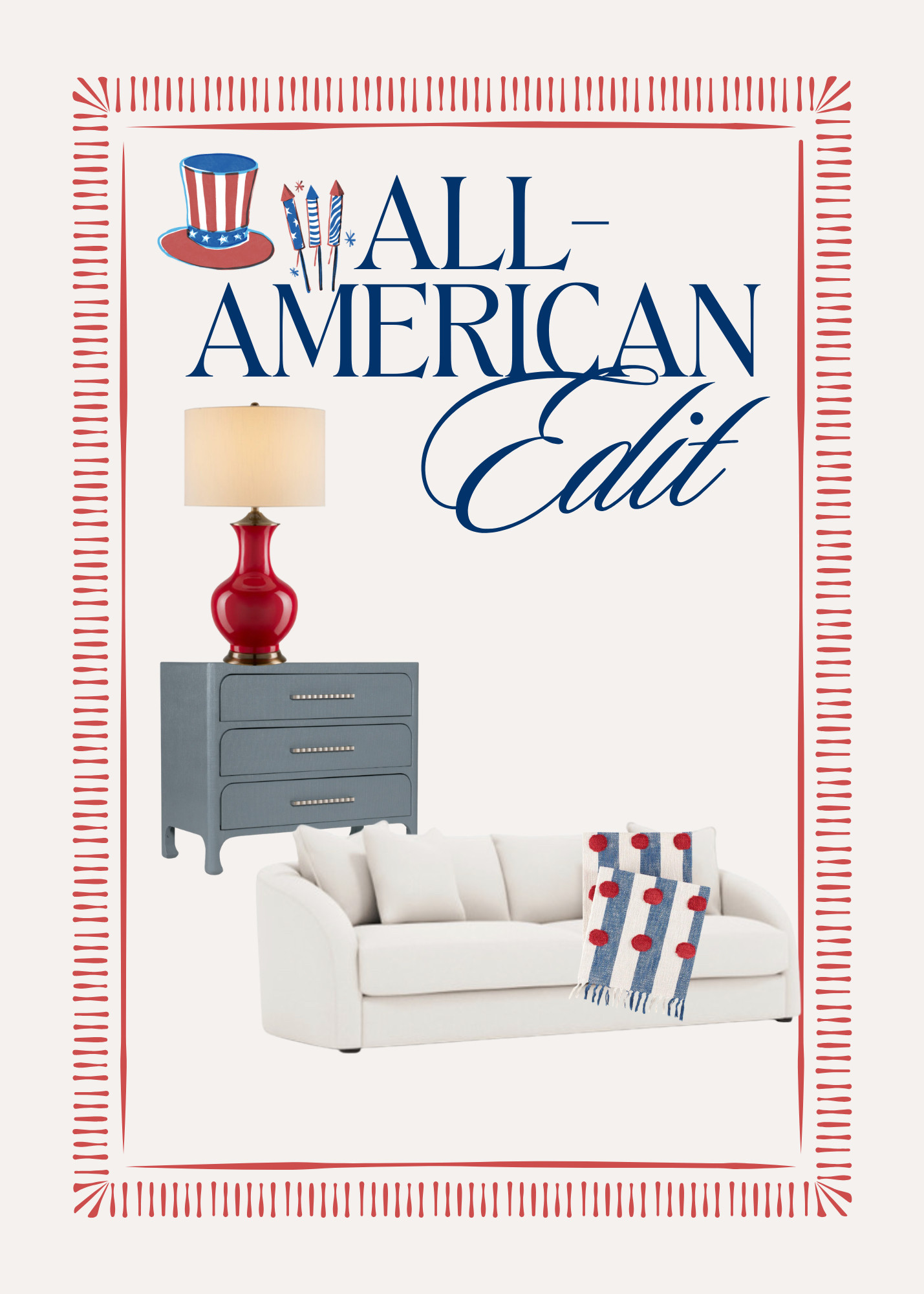 The All-American Edit. ❤️🤍💙
Classic red, white, and blue accents to bring a timeless touch to your home this July 4—and all summer long. Shop the full edit on LTK.
#LTKHome #July4th #Americana #SummerDecor #HomeStyle 

 
