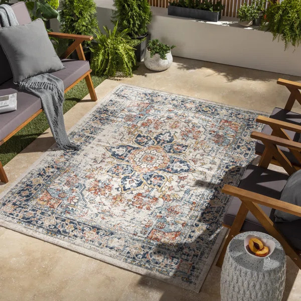 Robert Navy/Brick Red/Cream Indoor/Outdoor Rug | Wayfair North America