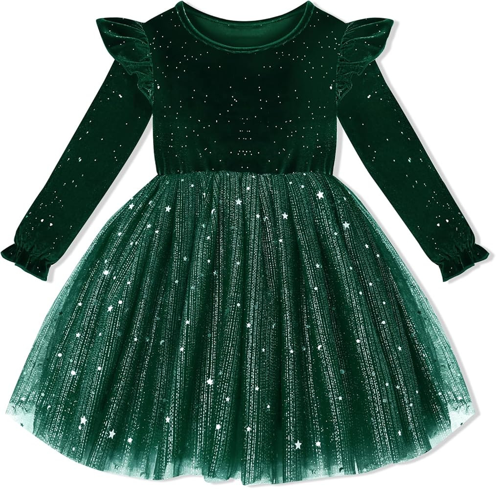 Toddler Christmas Dress Girls Long Sleeve Little Girl Dresses Velvet Sequin Tutu Holiday Party Fa... | Amazon (US)
