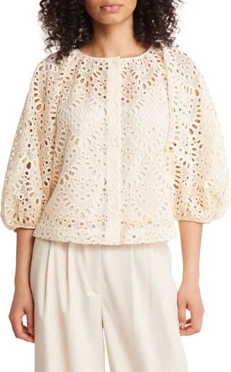 Elaraa Broderie Anglaise Puff Sleeve Top | Nordstrom