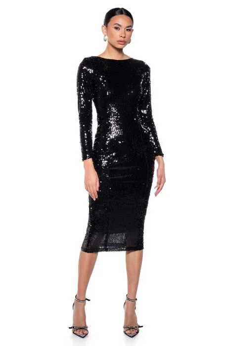 ELINA LONG SLEEVE SEQUIN MIDI DRESS | AKIRA