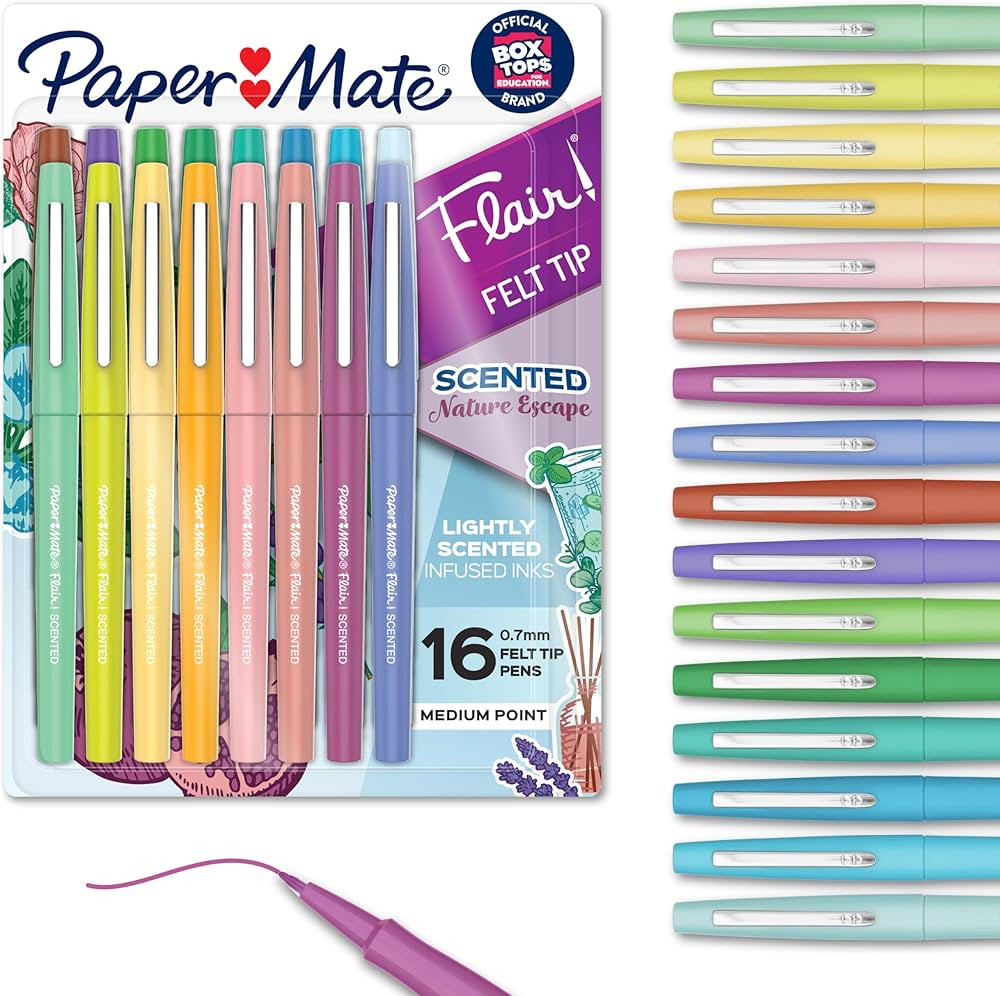Paper Mate Flair Nature Escape Scented Felt Tip Pens Medium Point (0.7mm) Assorted Colors 16-Coun... | Amazon (US)