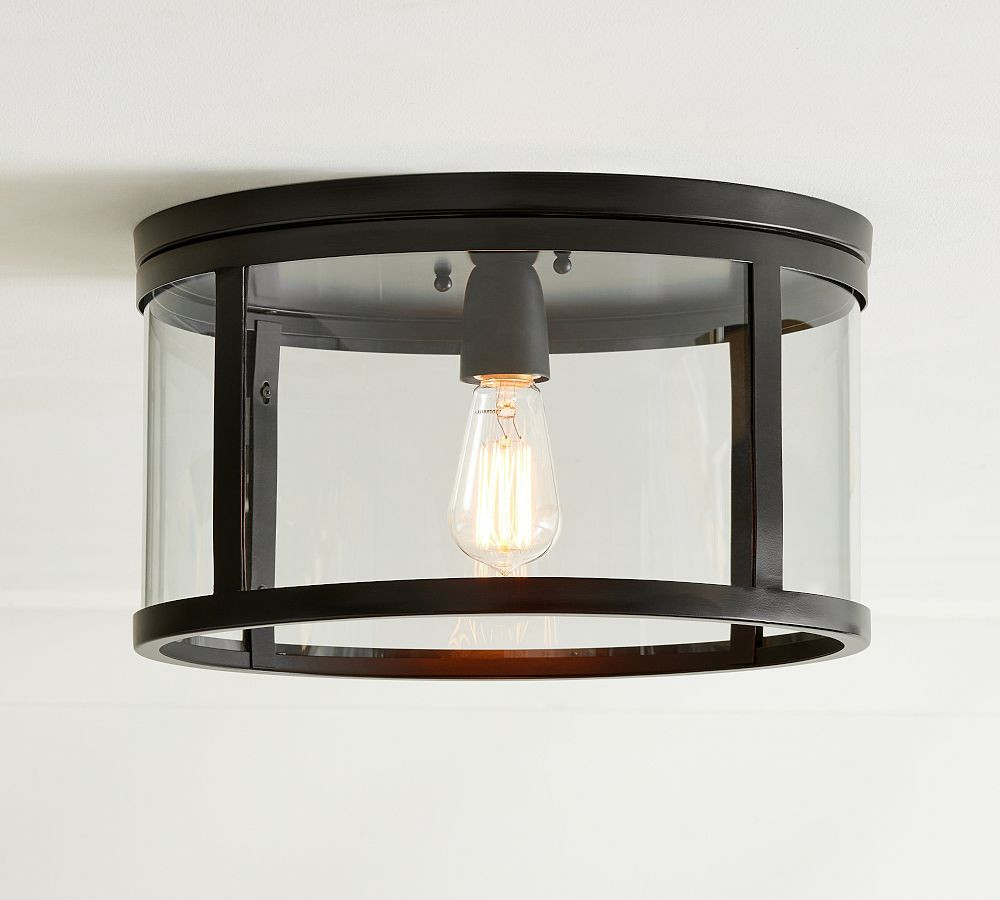 Manor Glass &amp; Iron Round Flush Mount (16") | Pottery Barn (US)