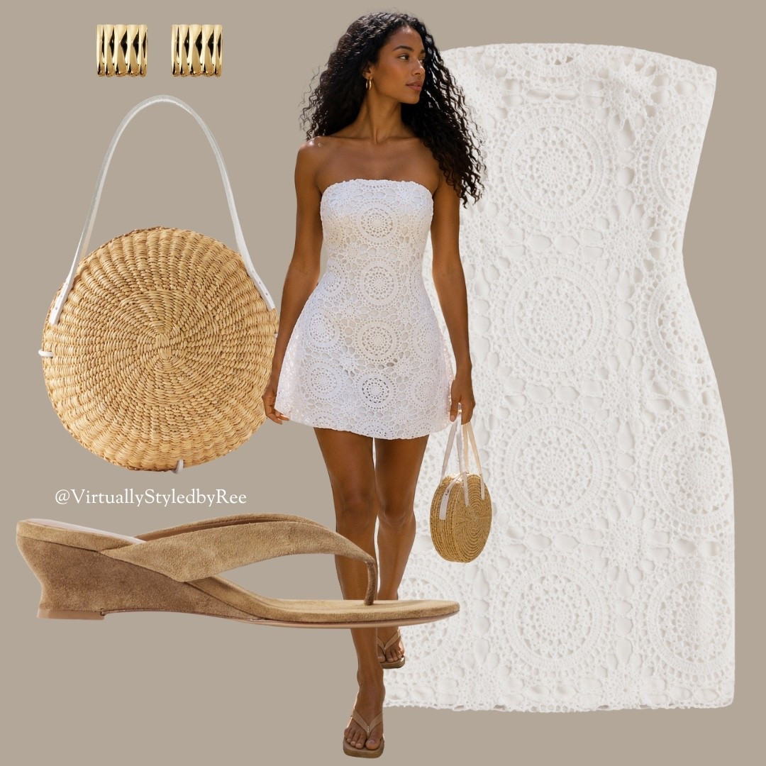 A structured crochet mini with soft suede wedges and a raffia bag creates the perfect balance of polished and effortless.

#LTKsummer #LTKuk #LTKeurope