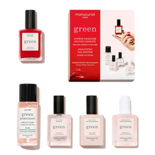 Manucurist System Green™ (Poppy Red) - Professional Manicure Gift Set, Vegan : 1 Nail Prep, 1 Base Coat, 1 Poppy Red Nail Polish, 1 Top Coat, Drying Drops -Christmas Gifts for Women - Gifts for Her | Amazon (US)
