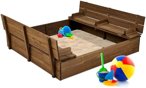 Best Choice Products Large Outdoor Wooden Sand Box for Kids, Sandbox with Cover, Bench Seats Supp... | Amazon (US)