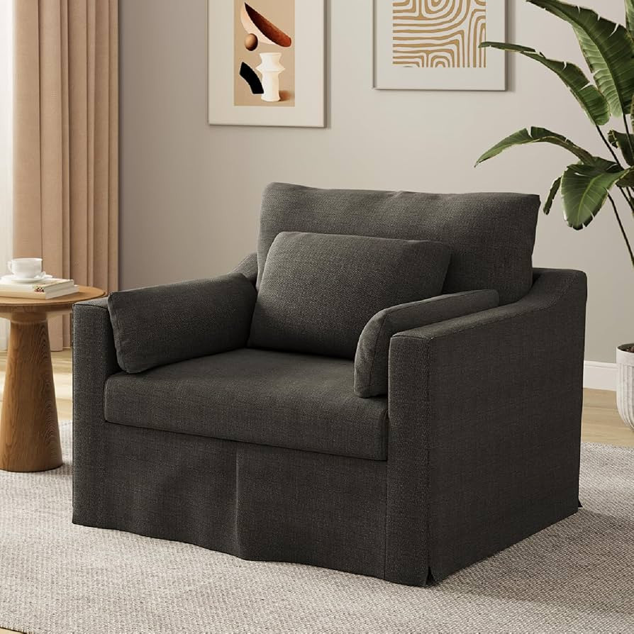 Oversized Accent Chair, 42 Inch Wide Slipcovered Sofa Chair with 3 Throw Pillows, Deep Seat Armch... | Amazon (US)