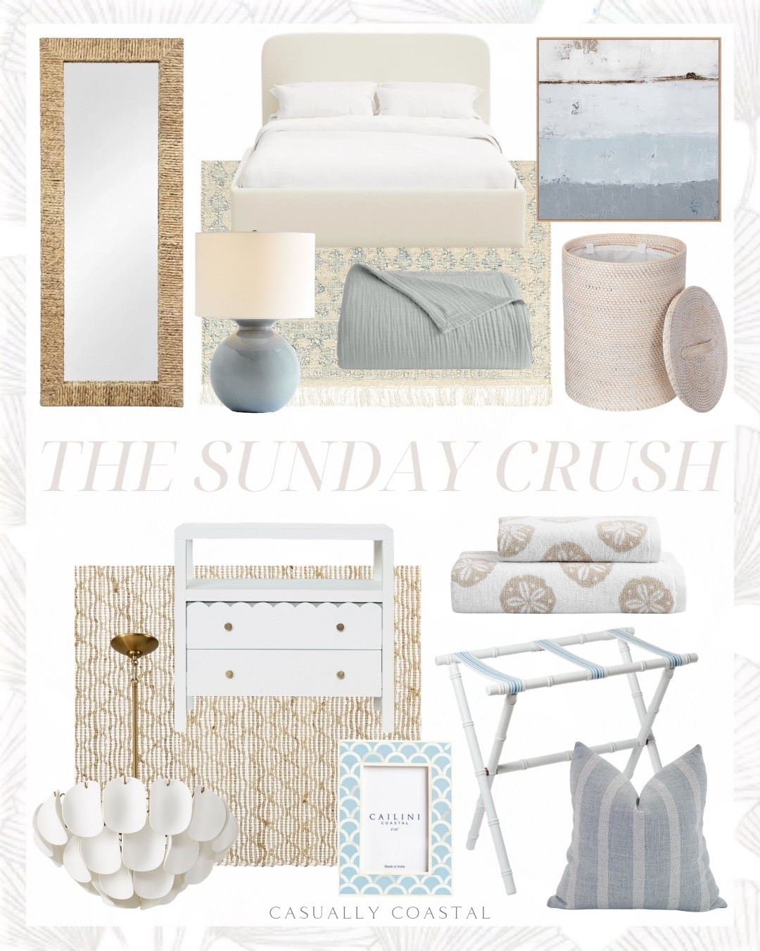 The Sunday Crush! 

Coastal home decor, coastal rug, coastal mirror, coastal lamp, coastal bed, coastal pillow covers, coastal wall art, coastal artwork, coastal blanket, scalloped nightstand, bamboo luggage rack, Serena & lily rug, neutral rug, 6x9 rug, 8x10 rug, 9x12 rug, sand dollar jacquard towel, coastal towels, organic cotton gauze blanket, quince bed blanket, quince bed, curved bed, upholstered beds, king beds, queen beds, pottery barn rug, flatware rug, out to sea framed canvas print, rattan laundry hamper; porcelain chandelier, coastal chandelier, Etsy pillow covers, coastal frame, scallop picture frame, handwoven grass frame full length mirror, wayfair mirror, ceramic globe table lamp, blue lamps, coastal lighting, fall pillow covers, woven floor mirror, bedroom furniture, bedroom rugs, living room rugs, dining room rugs, entryway rugs

#LTKHome #LTKSaleAlert