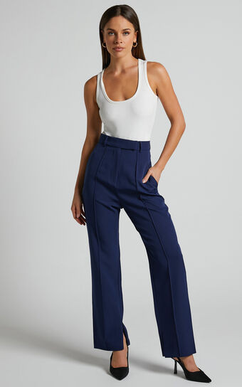 Rogers Pants - High Waisted Pants in Navy | Showpo (US, UK & Europe)