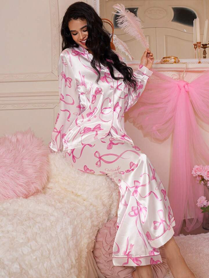 SweetSlumber Lovely Bowknot Cute Girls Pajamas Set Bow Tie | SHEIN