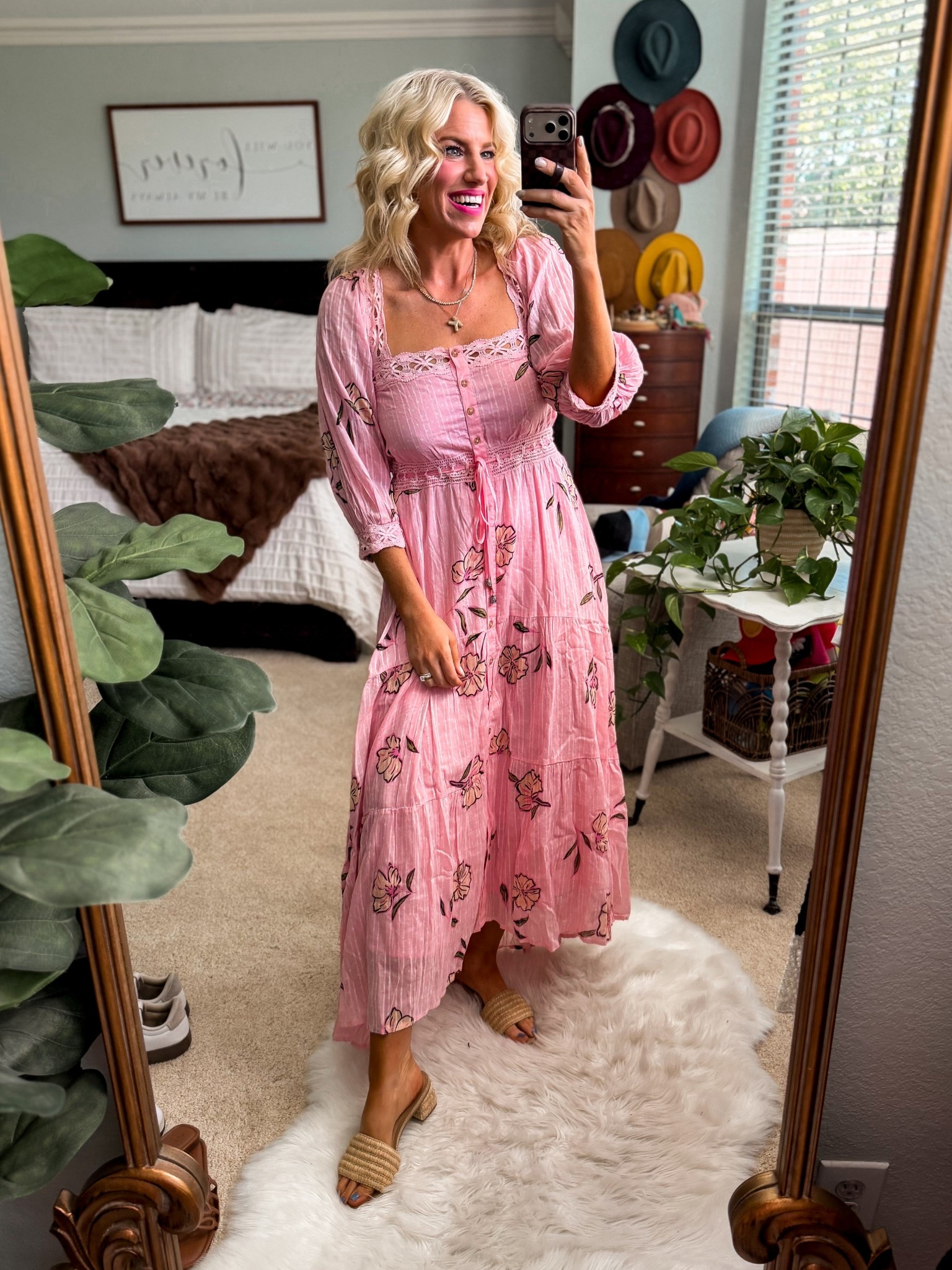 Easter OOTD 
Spring dress 
Spring shoes
Dress runs tts unless busty 
Wearing a small and has no stretch 
On sale and comes in two prints 

#LTKOver40 #LTKootd #LTKTravel