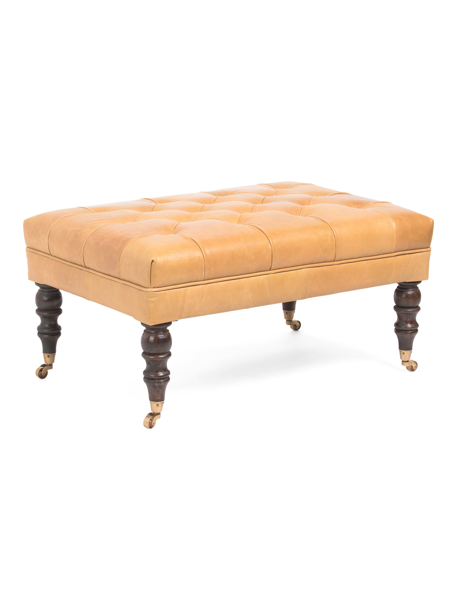 35.5x17.75 Buffalo Leather Ottoman With Castor Wheels | TJ Maxx