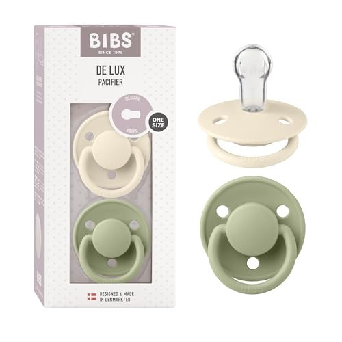 BIBS Pacifiers - De Lux Collection | BPA-Free Baby Pacifier | Made in Denmark | Set of 2 Ivory/Sage Color Premium Soothers | Size One Size | Amazon (US)