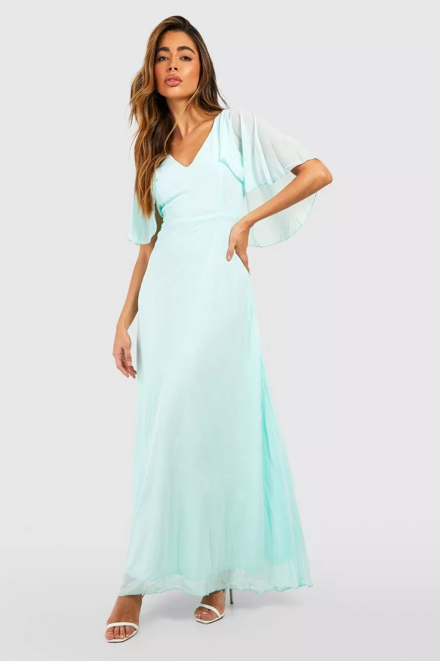 Chiffon Cape Sleeve Maxi Bridesmaid Dress | boohoo (US & Canada)