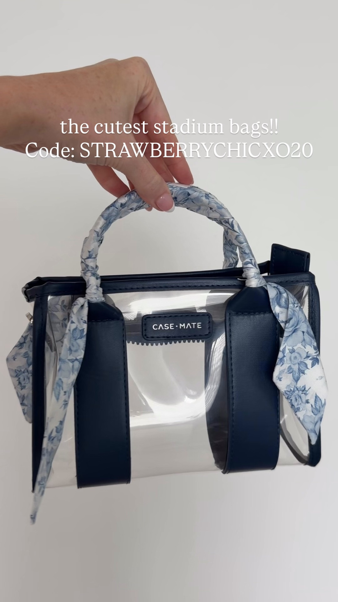 If you need a stadium bags for football games or concerts, this one comes in multiple color options to match your team!!! I loved the scarf on the navy and it’s stitched down so it stays in place. Use code STRAWBERRYCHICXO20 for 20% off your order 

Clear bag // stadium approved bag // concert bag // football game bag // casemate code