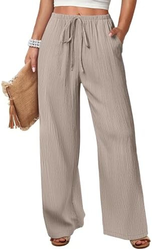 ANRABESS Women's Wide Leg Beach Pants Elastic Waist Lightweight Casual Flowy Palazzo Lounge Trous... | Amazon (US)