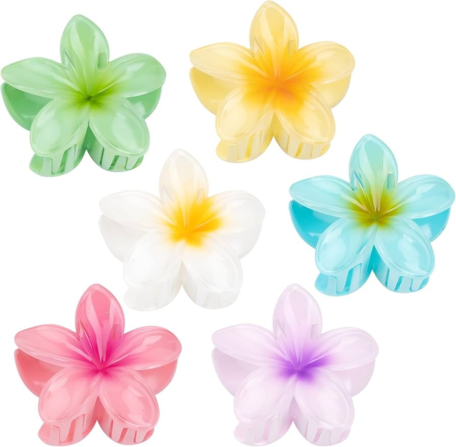 Hawaiian Flower Hair Claw Clip for Women 6 PCS Plumeria Flower Hair Clips for Thick Thin Hair Haw... | Amazon (US)