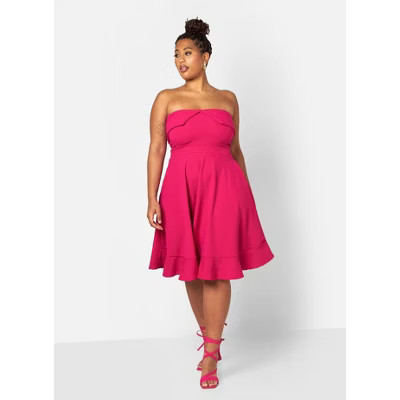Rebdolls Women's Aurora Skater Midi Dress w. Pockets - Pink - Small | Target