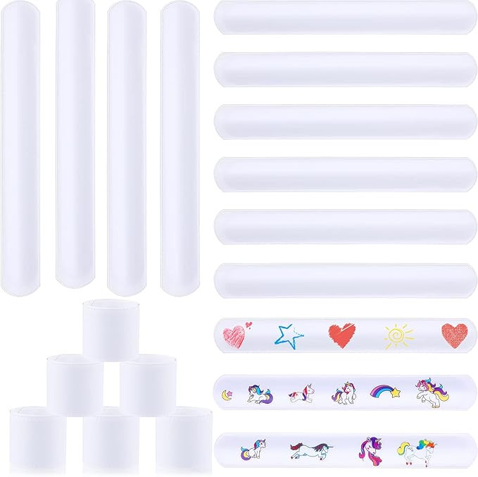 24 Pieces White Slap Bracelets DIY Slap Bracelets Blank Slap Bands Plastic Plain Snap Party Brace... | Amazon (US)