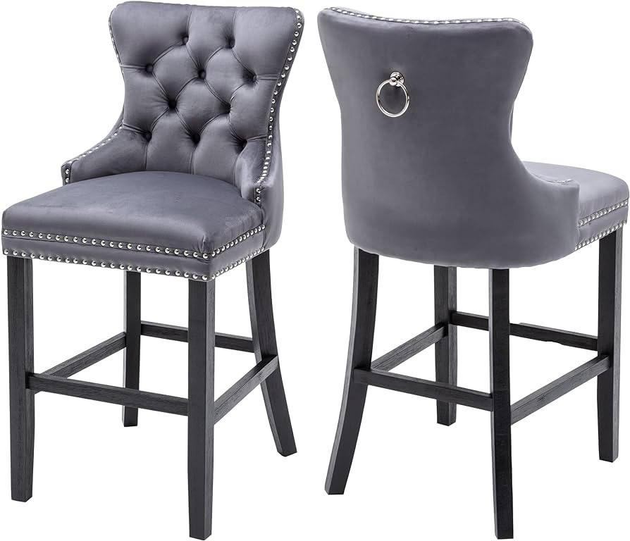 GOOLON Bar Chair Set of 2 Stools Upholstered Velvet Cushion Barstool for Kitchen Height Counter D... | Amazon (US)