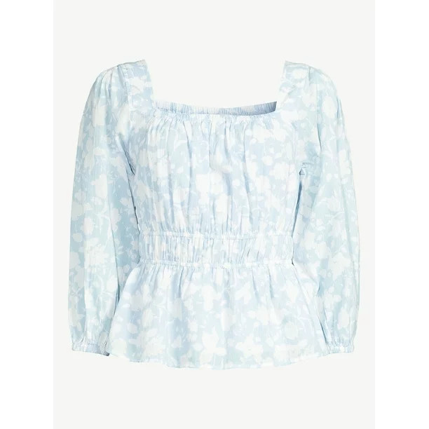 Free Assembly Women's Square Neck Top with Blouson Sleeves | Walmart (US)