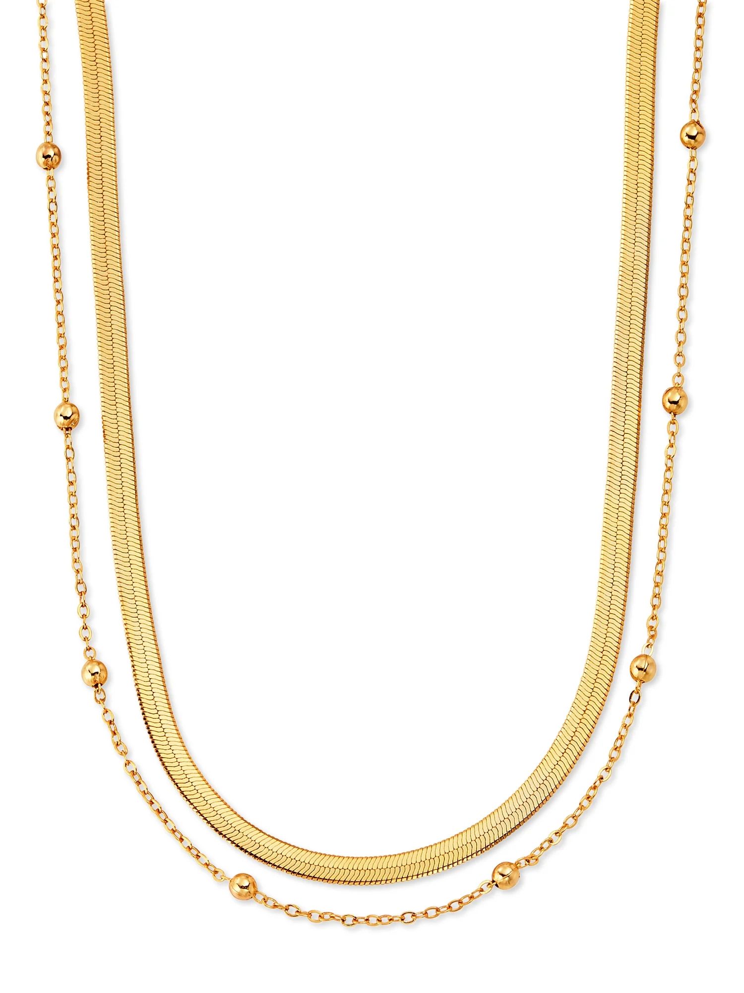 Scoop Womens Brass Yellow Gold-Plated Double Layered Necklace, 15" + 3" Extender - Walmart.com | Walmart (US)
