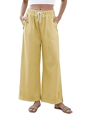 Athlisan Womens Baggy Wide Leg Palazzo Pants Casual Loose Drawstring Elastic Waisted Lounge Trous... | Amazon (US)