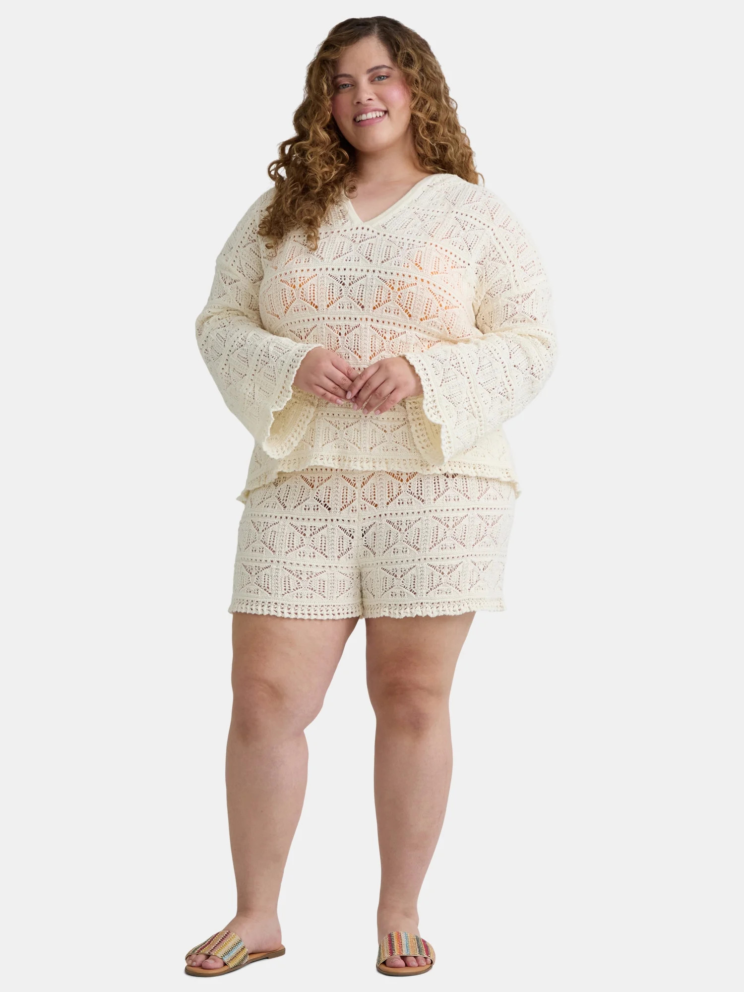 Time and Tru Women's and Women's Plus Cotton Macrame Hoodie Coverup, Sizes XS-2X | Walmart (US)