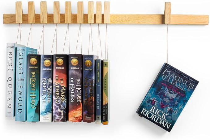 Floating Wall Bookshelf - Wall Mounted Book Organizer with Included Bookmarks - Hardwood Hanging ... | Amazon (US)