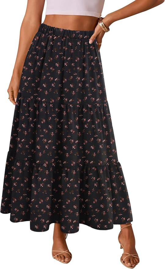 Women's Tiered Maxi Skirt Casual Boho Flowy Dresses XS-XXL | Amazon (US)