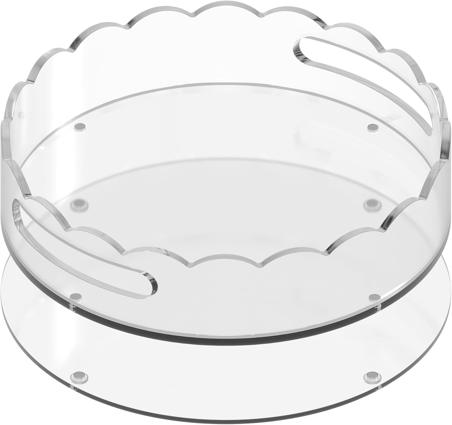 GRAHAM DESIGN Acrylic Scalloped Round Tray with Handles and Magnetic Mat - Customizable for Photos, Art, and Messages, Includes Anti-Slip Pads, 10” Diameter | Amazon (US)