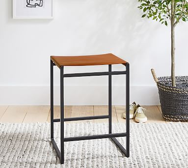 Hardy Backless Leather Bar & Counter Stools | Pottery Barn (US)
