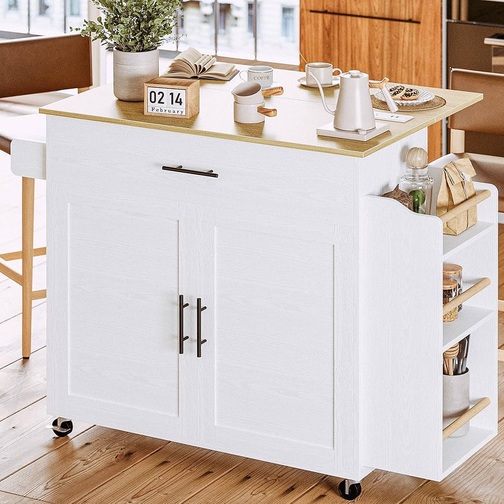 IRONCK Kitchen Island with Storage, Rolling Kitchen Island on Wheels with Drop Leaf, 3 Open Spice... | Amazon (US)