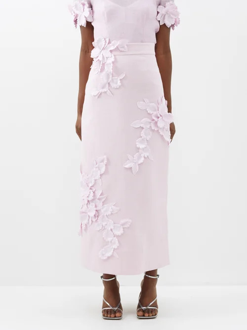 Zimmermann - High Tide Flower-appliqué Linen Midi Skirt - Womens - Lilac | Matches (US)