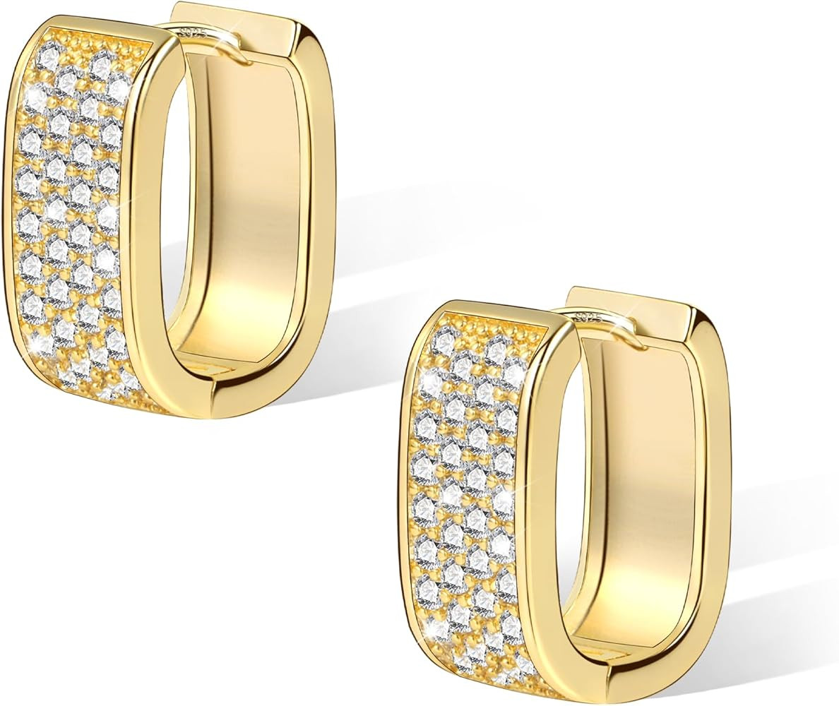 925 Sterling Silver Earrings for Women Small Chunky Silver Earrings Cubic Zirconia Small Hoop Ear... | Amazon (US)