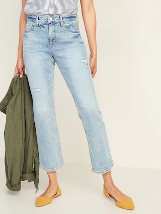 High-Waisted Distressed Flare Ankle Jeans For Women | Old Navy (US)