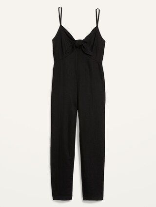 Cropped Knotted Cutout Smocked Linen-Blend Wide-Leg Jumpsuit for Women | Old Navy (US)