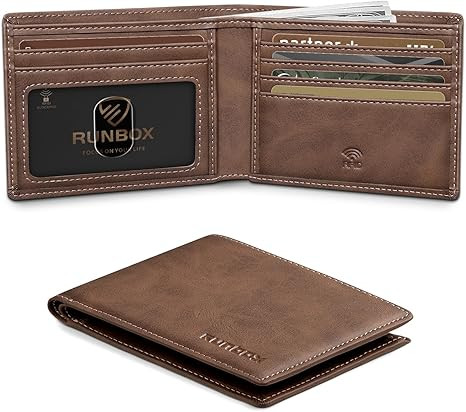 RUNBOX Wallet for Men Slim Leather Bifold RFID Blocking Minimalist Front Pocket Design with Gift ... | Amazon (US)