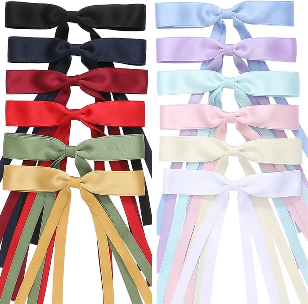 12 PCS Hair Bows for Women, Hair Ribbon with Long Tail Bowknot Hair Clips for Women Girls, Hair B... | Amazon (US)