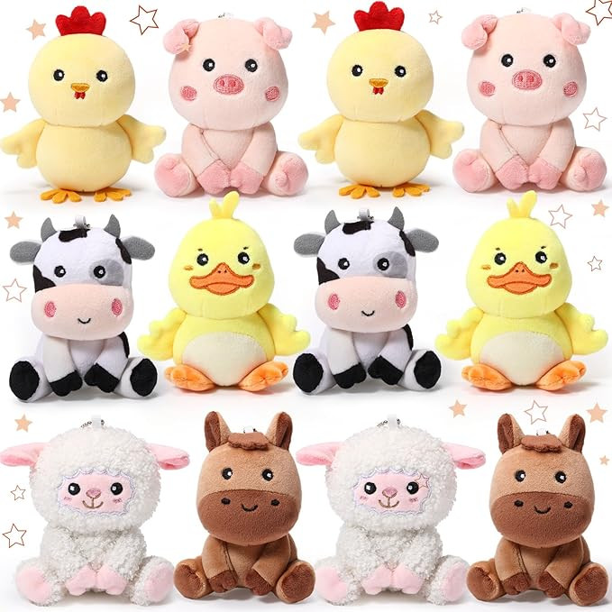12 Pcs Mini Farm Stuffed Animals Bulk 4 Inch Farm Plush Toys Animals Plush Cow Horse Duck Chick P... | Amazon (US)