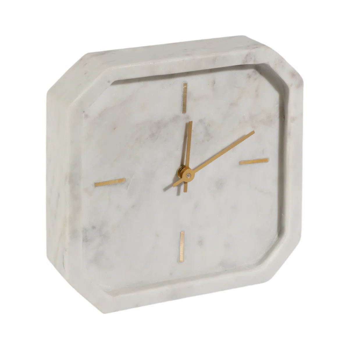 Stone Marble Clock Modern Glam Style Decorative Accent Timepiece with Sleek Geometric Shape and V... | Wayfair North America