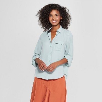 Women's Long Sleeve Classic Blouse - Who What Wear™ Mint XL | Target