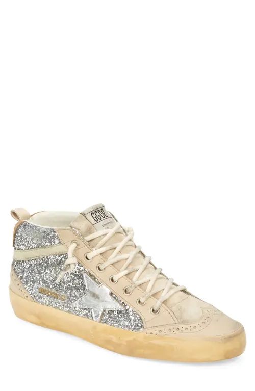 Golden Goose Mid Star Glitter Sneaker in Silver Glitter/Cream/Beige at Nordstrom, Size 7Us | Nordstrom