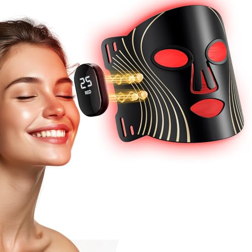 Red Light Therapy for Face, 4 Modes LED Face Mask Light Therapy, 2000mAh Cord-Free Controller with 400 LEDs, Blue, Orange, 850nm Near-Infrared Light Mask with Timer Function at Home (Black) | Amazon (US)