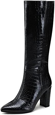 Modatope Knee High Women's Riding Boots - Tall, Long Calf High GoGo Chunky Faux Crocodile Boots -... | Amazon (US)