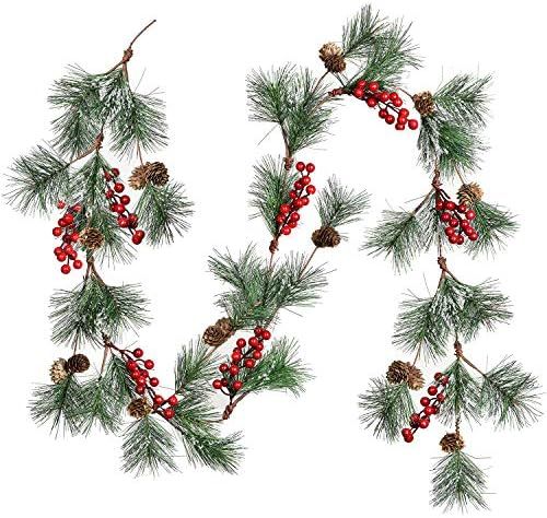 Amazon.com: DearHouse 6FT Berry Christmas Garland with Pine Needles Berries Pinecones Winter Arti... | Amazon (US)